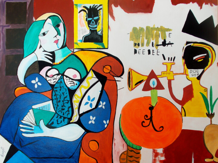 Painting titled "La lectrice et le m…" by Thierry Angot, Original Artwork, Acrylic