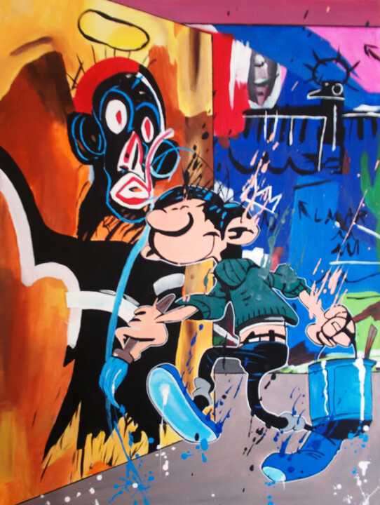 Painting titled "Lagaffe vs Basquiat" by Thierry Angot, Original Artwork, Acrylic