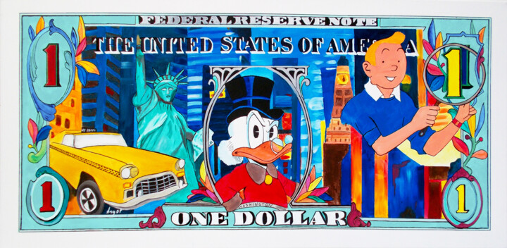 Painting titled "One dollar" by Thierry Angot, Original Artwork, Acrylic