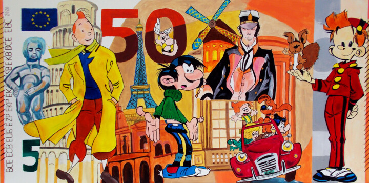 Malerei mit dem Titel "50 euros" von Thierry Angot, Original-Kunstwerk, Acryl