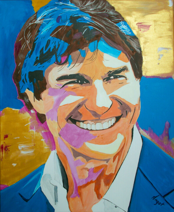 Painting titled "Tom Cruise" by Thierry Angot, Original Artwork, Acrylic Mounted on Wood Stretcher frame