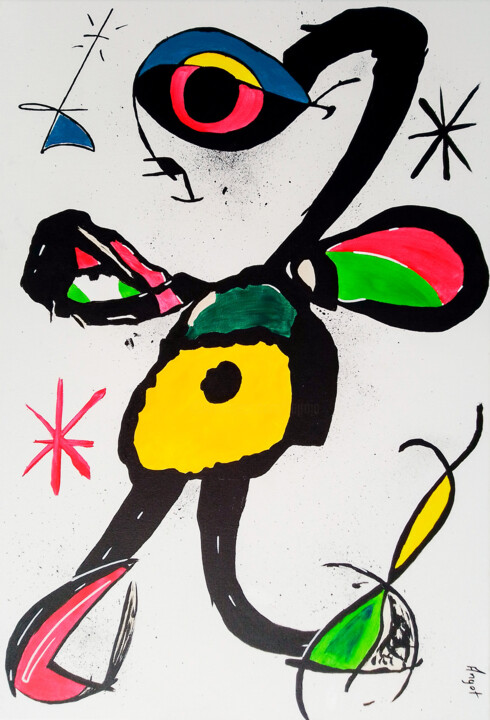 Malerei mit dem Titel "Hommage à Miro" von Thierry Angot, Original-Kunstwerk, Acryl