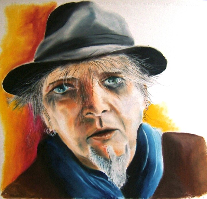 Painting titled "autoportrait avec c…" by Thierry Astier-Dupuy (Adtheo), Original Artwork, Pastel