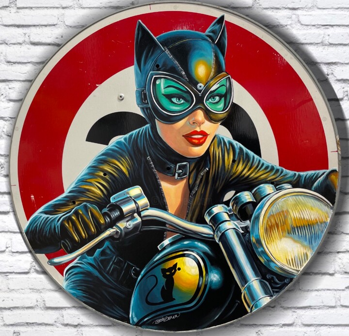 Painting titled "catwoman ride" by Thierry Beaudenon, Original Artwork, Acrylic