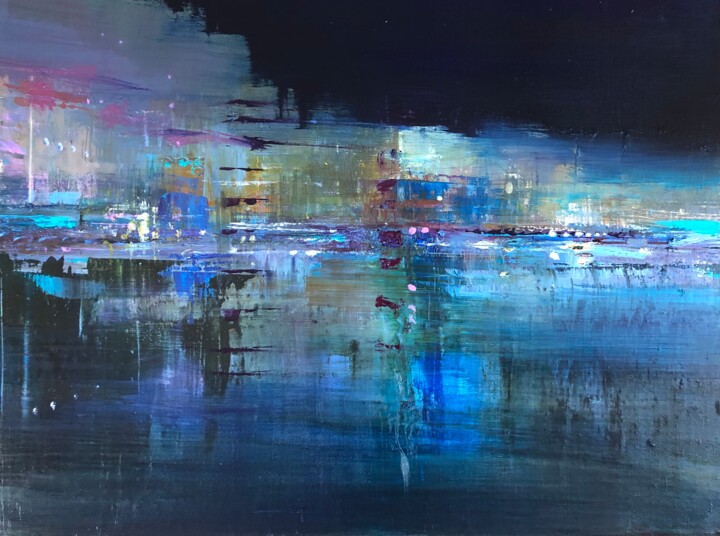 Malerei mit dem Titel "Nuit bleuâtre" von Thierry Carton, Original-Kunstwerk, Öl