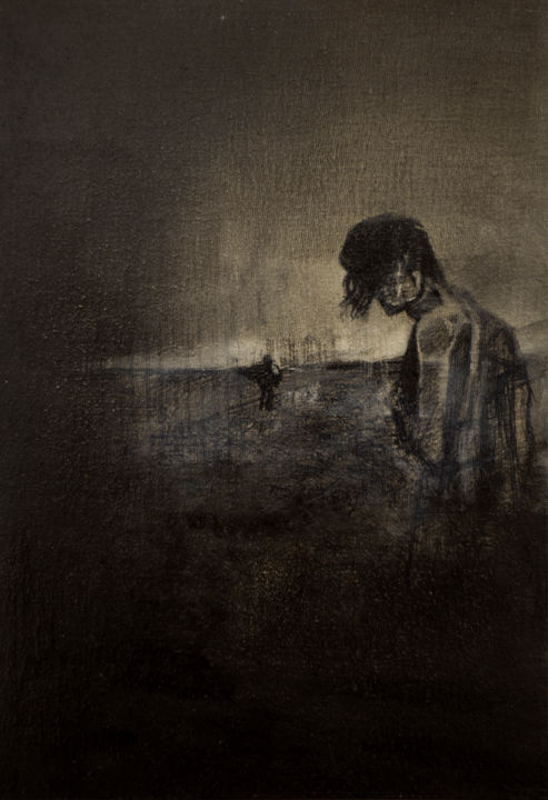 Malerei mit dem Titel "No Man's Land" von Thierry Chavenon, Original-Kunstwerk, Öl