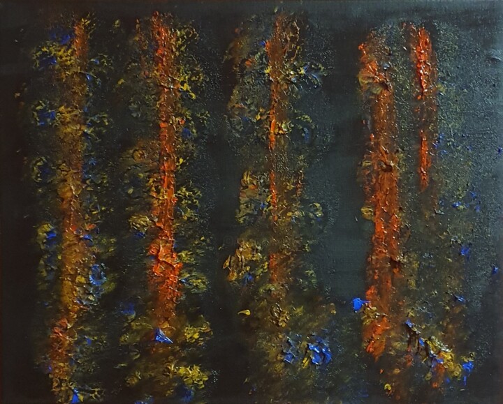 Peinture intitulée "Bambous rouges" par Thierry Deluc, Œuvre d'art originale, Huile