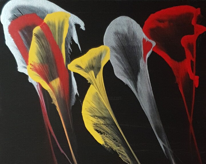 Painting titled "A fleurs de pot N°5" by Thierry Deluc, Original Artwork, Acrylic