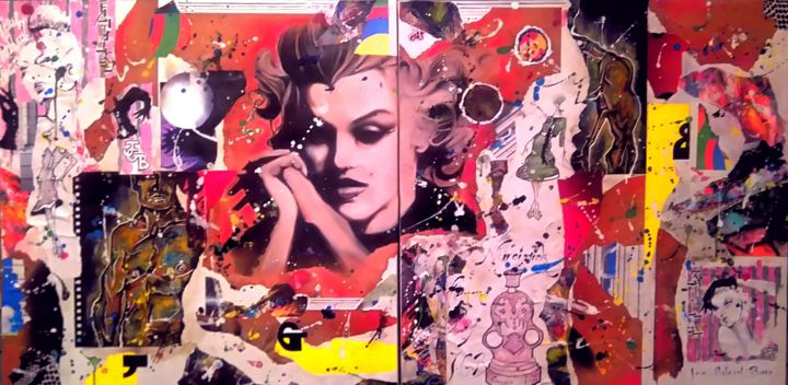 Collages titled "Norma Jean" by Thierry Dourthe, Original Artwork, Acrylic