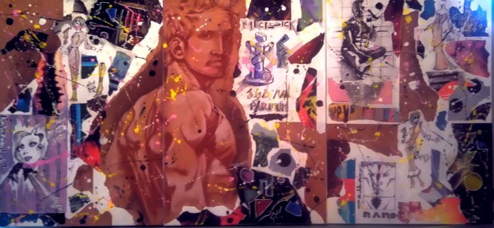 Collages intitulée "Profil homme" par Thierry Dourthe, Œuvre d'art originale, Acrylique