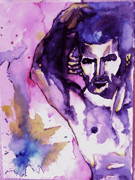 Peinture intitulée "homme allongé." par Thierry Dourthe, Œuvre d'art originale, Aquarelle