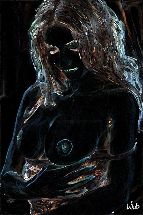 Digital Arts titled "Femme néon aqua" by Wub, Original Artwork, Digital Painting