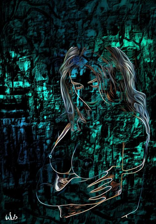 Digital Arts titled "Femme Néon" by Wub, Original Artwork, Digital Painting Mounted on Aluminium