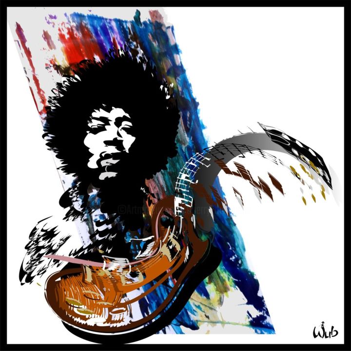 Digital Arts με τίτλο "Hendrix guitare" από Wub, Αυθεντικά έργα τέχνης, Ψηφιακή ζωγραφική