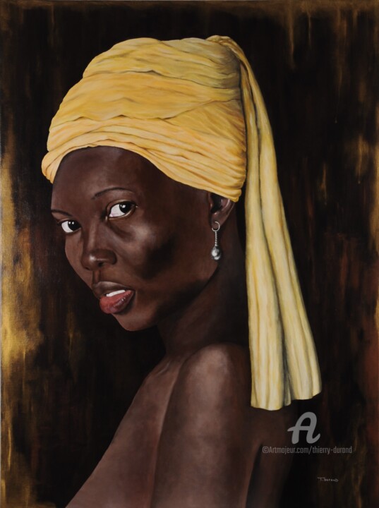 Painting titled "Jeune femme a la bo…" by Thierry Durand, Original Artwork, Acrylic Mounted on Wood Stretcher frame
