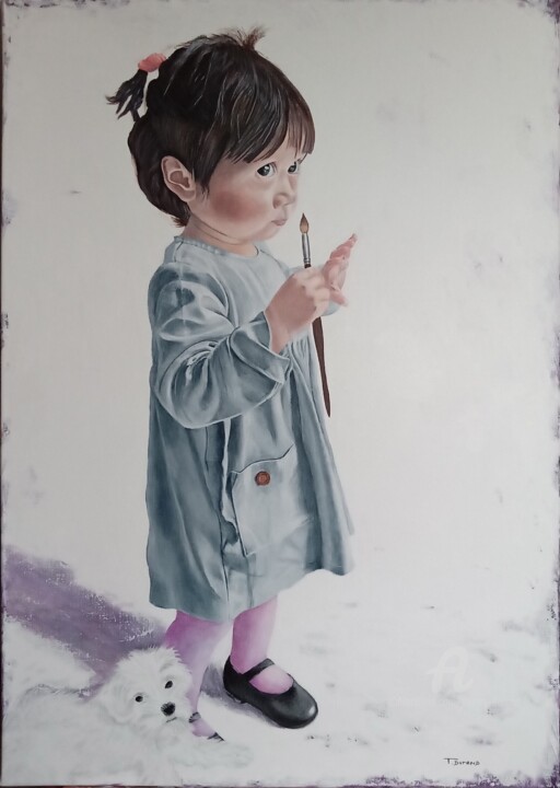 Painting titled "La petite artiste" by Thierry Durand, Original Artwork, Acrylic Mounted on Wood Stretcher frame