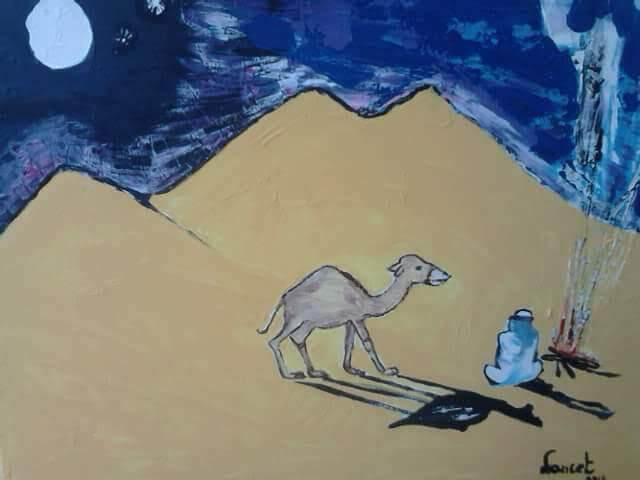 Pintura titulada "Méditation saharien…" por Thierry Gillet, Obra de arte original, Oleo Montado en Bastidor de camilla de ma…