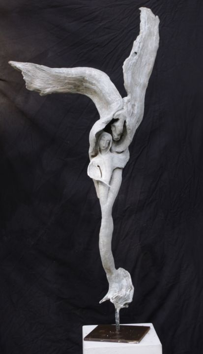 Sculpture intitulée "L'ange gardien" par Thierry Girou, Œuvre d'art originale, Bois