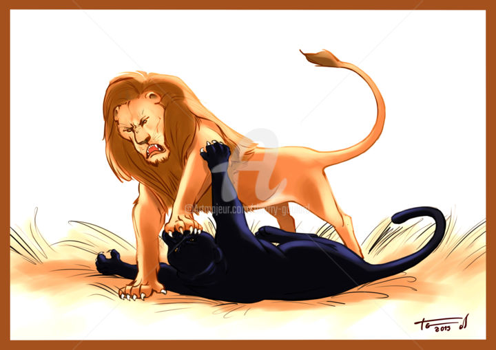 Drawing titled "lion-panthère-noire" by Thierry Goulard, Original Artwork, Digital Photography