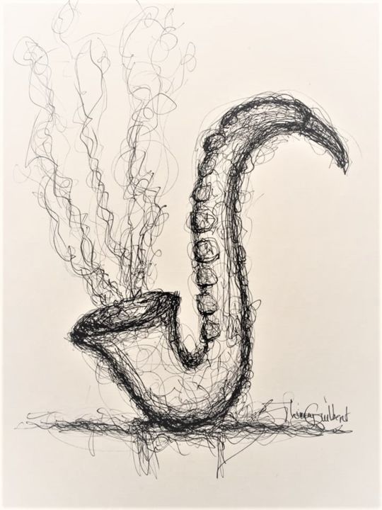 Drawing titled "Saxo Poulpe" by Thierry Guilbert, Original Artwork, Ink