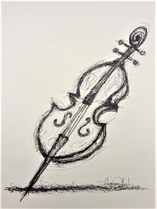 Drawing titled "Violondingocelle" by Thierry Guilbert, Original Artwork, Ink