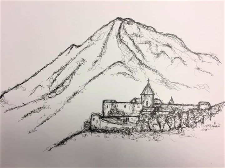 Dessin intitulée "Mont Ararat" par Thierry Guilbert, Œuvre d'art originale, Encre