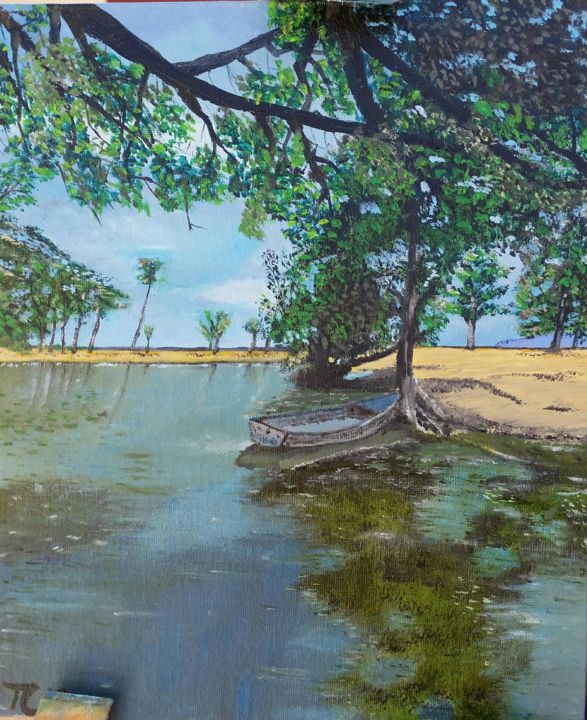 Peinture intitulée "Laguna" par John Des Îles, Œuvre d'art originale, Huile