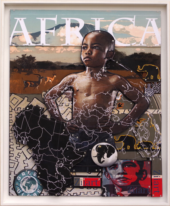 Коллажи под названием "Africa, a youth ful…" - Thierry Legrand (ziiart), Подлинное произведение искусства, Коллажи