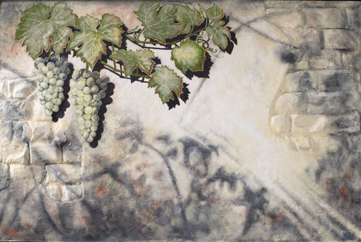 Ζωγραφική με τίτλο "Grappes de raisin o…" από Thierry Legrand (ziiart), Αυθεντικά έργα τέχνης, Ακρυλικό Τοποθετήθηκε στο Ξύλ…
