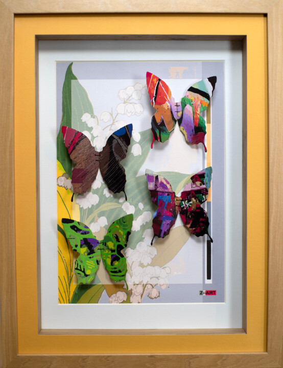 Painting titled "Collection Papillon…" by Thierry Legrand (ziiart), Original Artwork, Ink Mounted on Cardboard