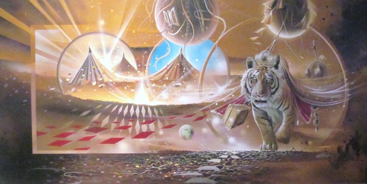 Malarstwo zatytułowany „Tigre en Piste” autorstwa Thierry Mordant, Oryginalna praca, Akryl Zamontowany na artwork_cat.