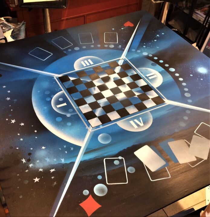 Design intitulée "TABLE HAUTE "GAMES…" par Thierry Mordant, Œuvre d'art originale, Meuble