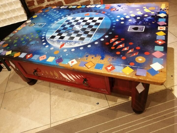 Design intitulée "TABLE BASSE " GAMES"" par Thierry Mordant, Œuvre d'art originale, Accessoires