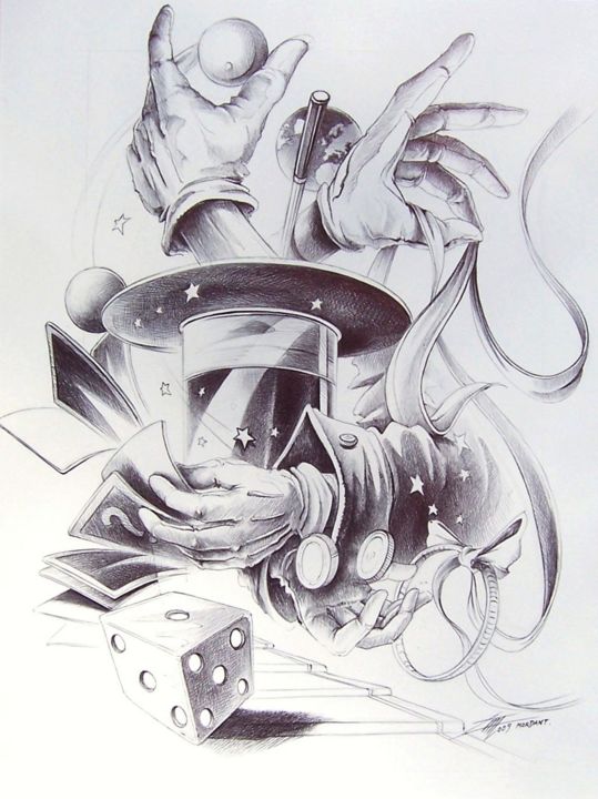 Dessin intitulée "Mains Magiques" par Thierry Mordant, Œuvre d'art originale, Stylo à bille