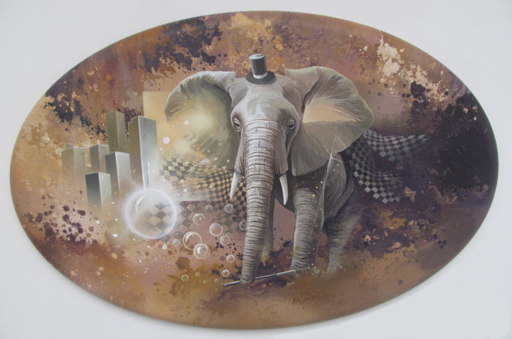 Malarstwo zatytułowany „Elephant Ascq” autorstwa Thierry Mordant, Oryginalna praca, Akryl Zamontowany na Drewniana rama noszy