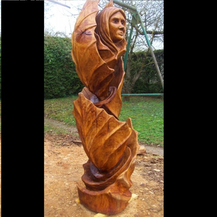 Sculpture titled "Naissance" by Thierry Moulin, Original Artwork, Wood