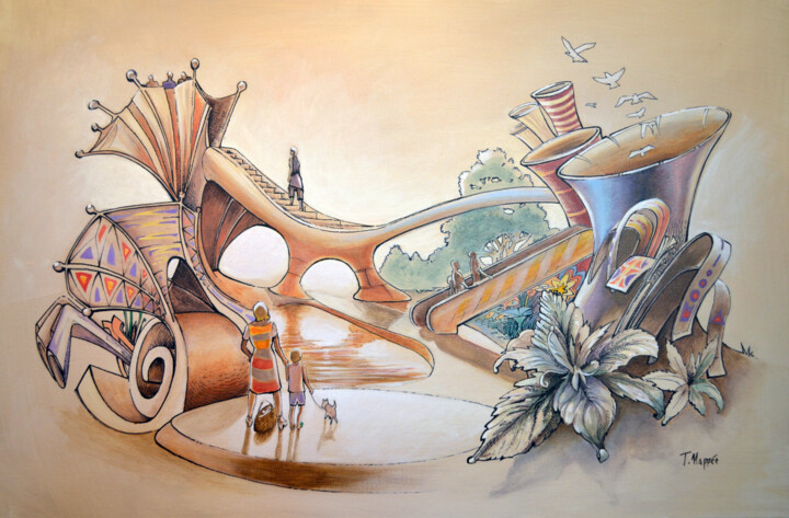 Картина под названием "le jardin d'enfants" - Thierry Nappée, Подлинное произведение искусства, Акрил