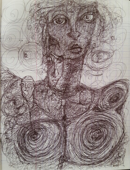 Drawing titled "Psychadelic woman" by Thierry Pujalte, Original Artwork, Ballpoint pen