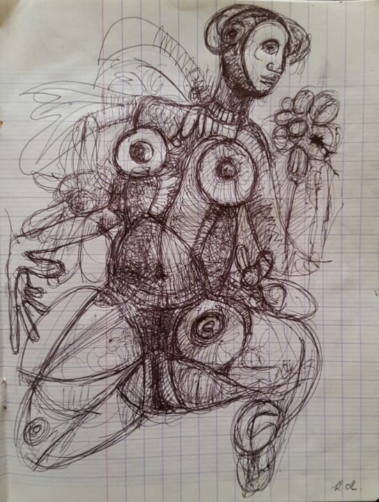 Drawing titled "Woman 2" by Thierry Pujalte, Original Artwork, Ballpoint pen