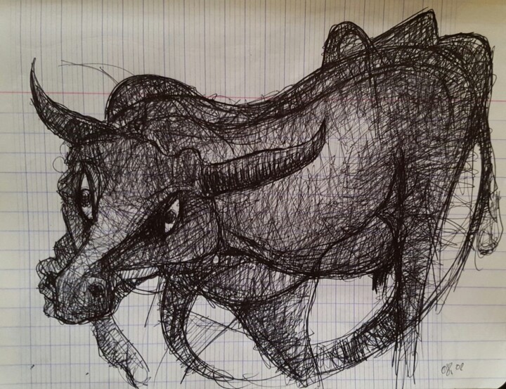 Dessin intitulée "El toro.jpg" par Thierry Pujalte, Œuvre d'art originale, Stylo à bille