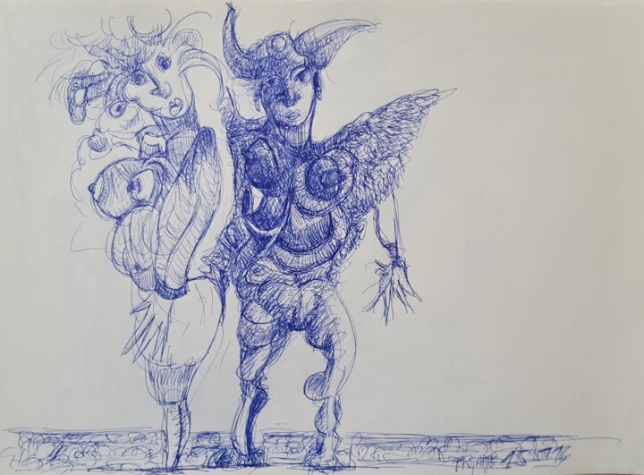 Drawing titled "Les complices.jpg" by Thierry Pujalte, Original Artwork, Ballpoint pen
