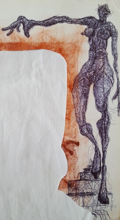 Dibujo titulada "Un nu descendant l'…" por Thierry Pujalte, Obra de arte original, Bolígrafo