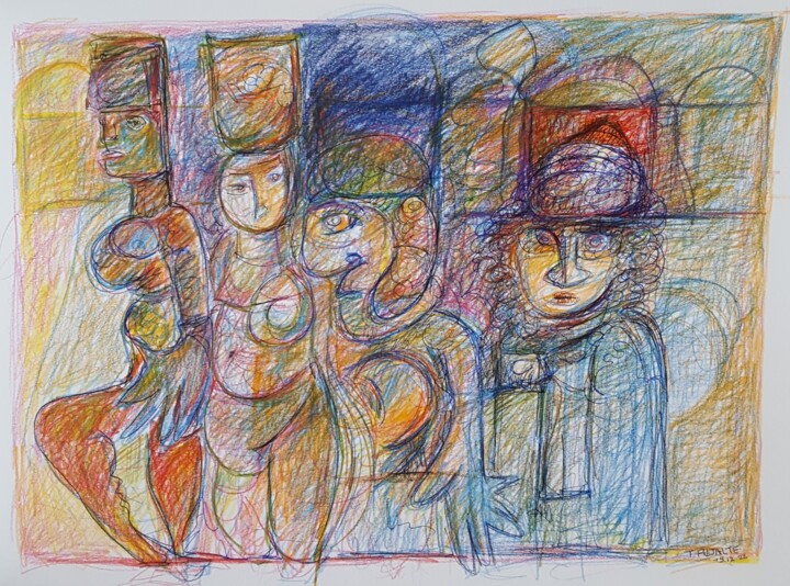 Dessin intitulée ""Les Porteuses d'ea…" par Thierry Pujalte, Œuvre d'art originale, Crayon