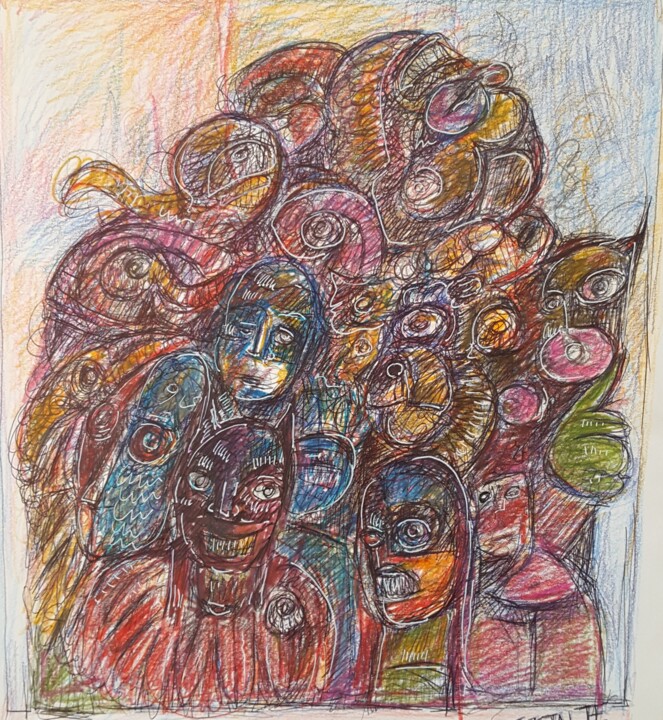 Dessin intitulée ""les Monstres"" par Thierry Pujalte, Œuvre d'art originale, Crayon
