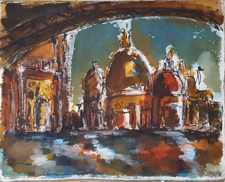 Painting titled "Venise - 03" by Thierry Pujalte, Original Artwork, Watercolor