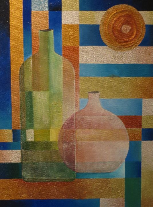 Painting titled "Les deux bouteilles" by Thierry Robin, Original Artwork
