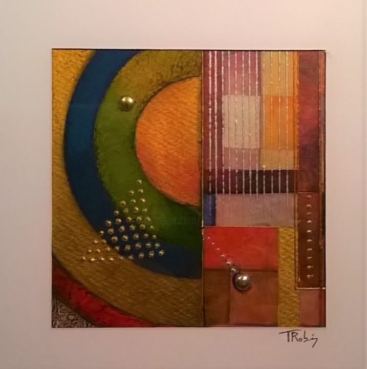 Kolaże zatytułowany „Abstraction colorée…” autorstwa Thierry Robin, Oryginalna praca, Kolaże Zamontowany na Karton
