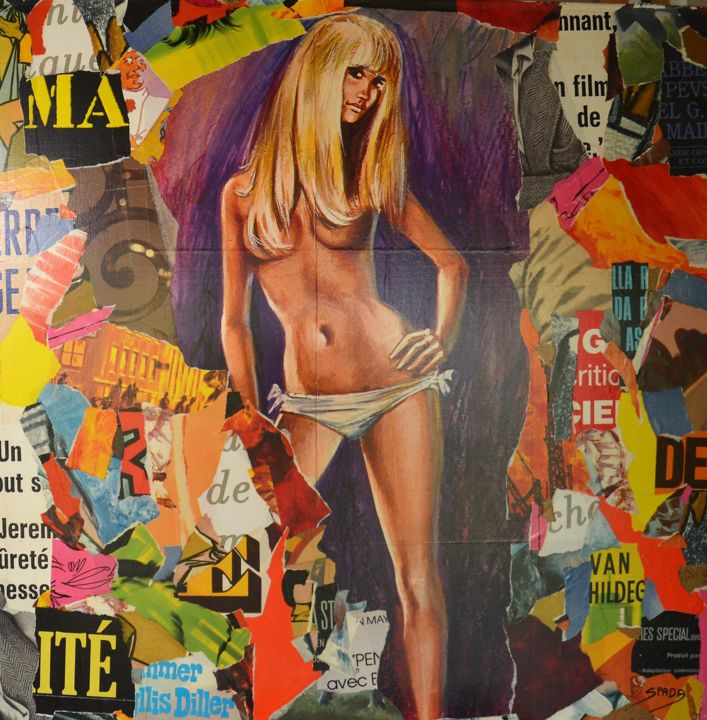 Collages titled "Pin Up 2" by Thierry Spada, Original Artwork, Collages