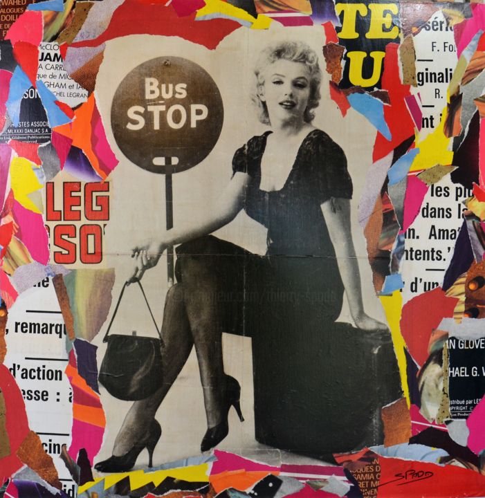 Collages titled "Marilyn bus stop" by Thierry Spada, Original Artwork, Collages
