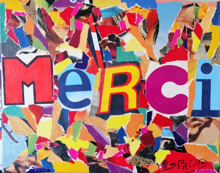 Collages titled "Merci" by Thierry Spada, Original Artwork, Paper